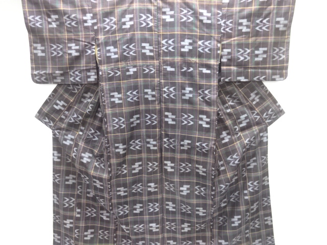 JAPANESE KIMONO / ANTIQUE KIMONO / SILK / TSUMUGI / WOVEN KASURI PATTERN